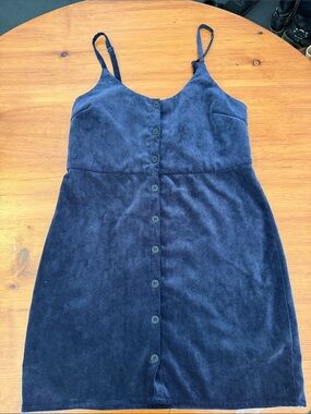 Navy Button-Front Velvet Slip Dress
